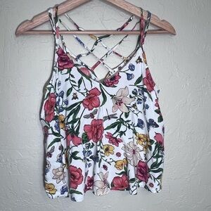 HOLLISTER MULTICOLOR FLORAL CAMISOLE WITH CRISSCROSS BACK SIZE S
